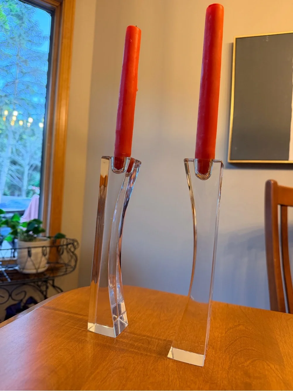 Nambe Modern Clear Crystal Kissing Candlesticks